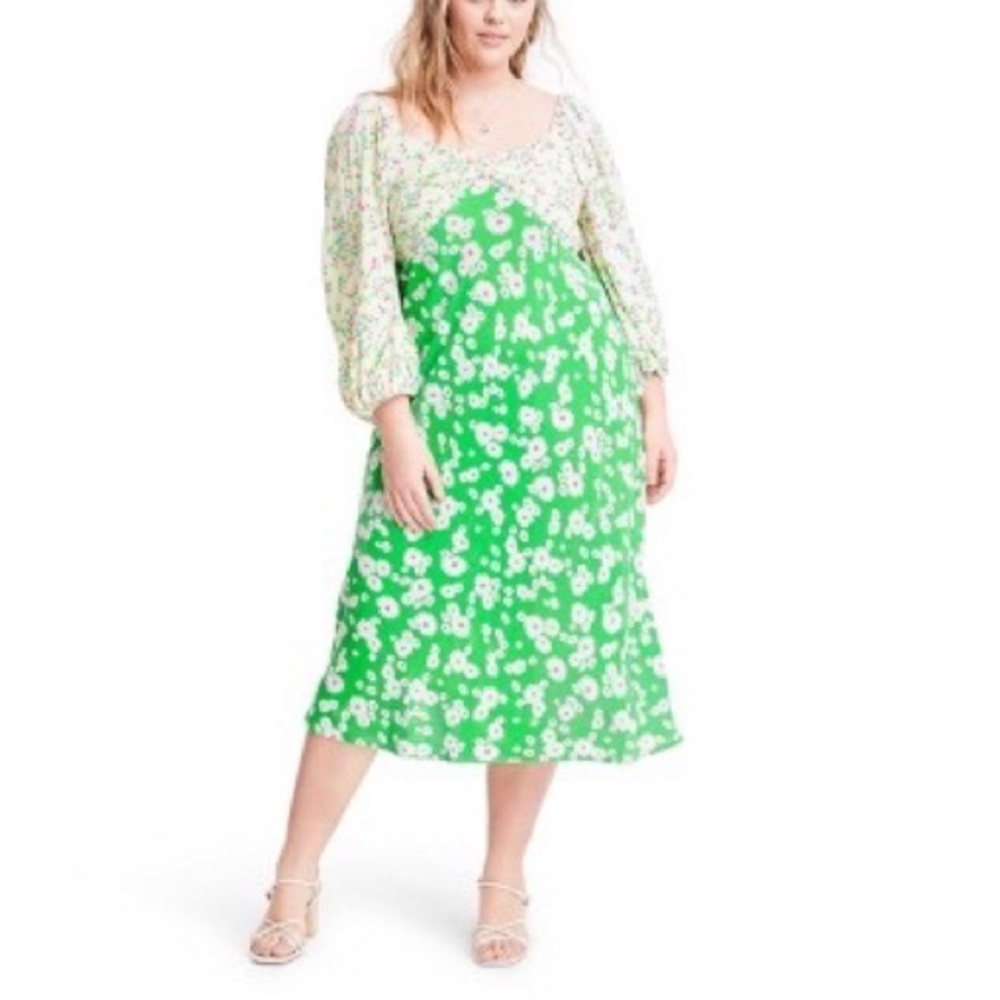 Rixo for Target MIDI Dress Green Daisy Patchwork